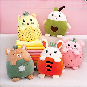 Mua GỐI MỀN 3 trong 1 Trái Cây hình thú cute  thun 4 chiều siêu mịn  bộ chăn gối văn phòng  gấu bông kèm mền MK309