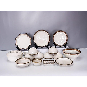 Set bát đĩa men trắng ngà 15-17 món. Gốm sứ Bát Tràng cao cấp