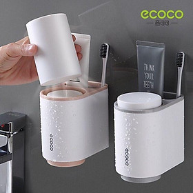 Giá treo bàn chải đánh răng ECOCO tặng kèm 2 cốc lắp đặt Dán Tường -ECO01