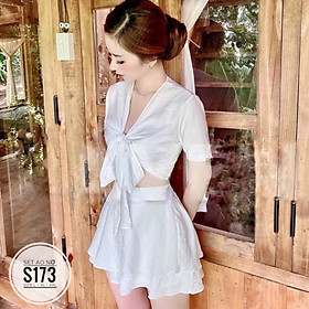 Bigsize 60-90KG vmart Set áo nơ S173 hàng Quảng Châu cao cấp chiết eo giấu bụng