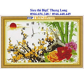 Mua tranh thêu chữ thập đồng hồ hoa mai vàng có mẫu đơn và trúc 222828