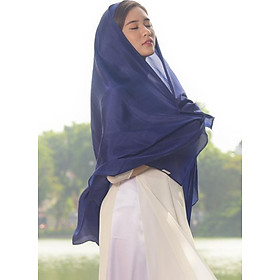 Khăn Lụa Tơ Tằm Xanh Navy SenSilk, Khăn lụa Nha Xá cao cấp 160*55cm, Khăn lụa truyền thống