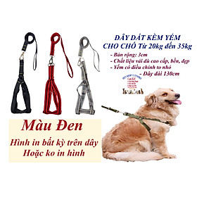 Dây dắt kèm yếm cho Chó từ 20kg đến 35kg Bản rộng 3cm Dây dài 130cm Chất liệu vải dù cao cấp, bền đẹp, an toàn