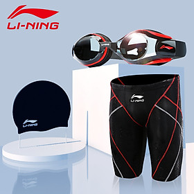 Li Ning LI-NING swimming trunks goggles swimming cap five points suit men's swimming trunks swimming goggles fashion swimming equipment LN55-169 black XXXL myopia 400 degrees
