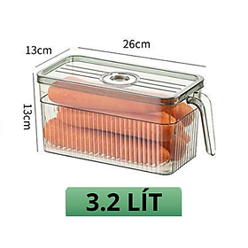 Hộp đựng rau củ quả thực phẩm tủ lạnh 3.2L & 5L, có TAY CẦM, tách nước, vòng chia vạch ghi nhớ thời gian lưu trữ