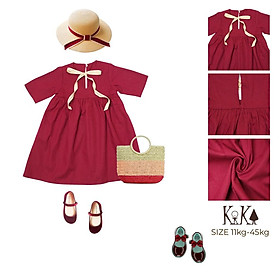 Váy Đầm Cho Bé Gái Linen màu đỏ dây nơ. Từ 8kg - 34kg - K028