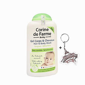 Gel Gội Và Tắm Bé Corine de Farme Dành Cho Da Nhạy Cảm 250ml + Tặng Kèm 1 Móc Khóa Hình Tour Eiffel Viền Đỏ