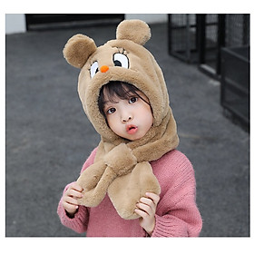 Mũ len Gấu Kèm Khăn Nhung MSG03 rất ấm cho bé đội mùa đông cho bé dưới 5 tuổi