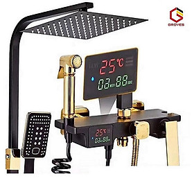 Sen cây tắm bảng hiển thị nhiệt độ màu đen ánh vàng GS 7749, đẹp sang trọng quý phái, ko dùng điện mà vẫn hiện nhiệt độ