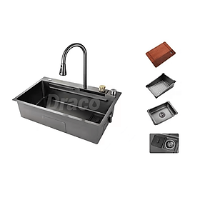 Mua Bồn Rửa Chén 1 Hố Kèm Vòi Rút Draco S1176NXV Inox 304 Phủ Nano Cao Cấp Màu Xám