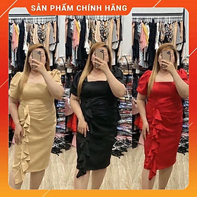 BIGSIZE 50-90KG ĐẦM BODY CỔ U lụa ý tay ngắn bèo ôm body Quảng Châu bzt ngoại cỡ cao cấp dự tiệc