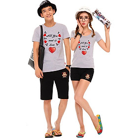 Bộ Áo Thun Đôi Nam Nữ Tình Yêu Là Tất Cả Màu Xám