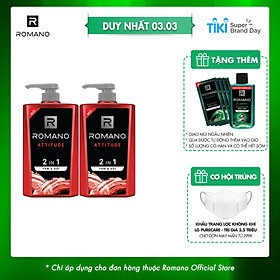 Combo 2 Tắm gội 2 trong 1 Romano hương nước hoa 650g/chai