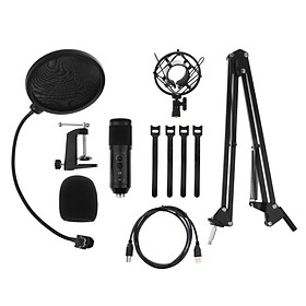 USB Podcast Condenser Microphone, Professional PC Streaming Cardioid Microphone Kit with Boom Arm, Shock Mount,  Filter and Windscreen