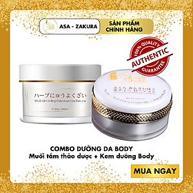 Bộ đôi dưỡng da Body Asa Zakura (Muối tắm trắng thảo dược & Kem Body tế bào gốc)