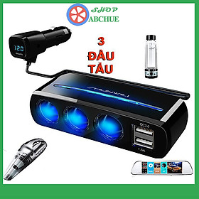 Bộ Chia Tẩu Sạc Ô Tô ,Xe Hơi ShunWei 3 Tẩu - 2 Usb Kép QC 3.0 Công Suất 120W Kết Hợp Led Sang Trọng