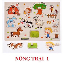Bảng núm gỗ thông minh SALE SỐC Bảng ghép hình học chữ cái chữ số con vật phương tiện cho bé nhiều chủ đề
