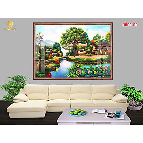 Tranh kính cường lực Làng quê D803 08 (được chọn mẫu)