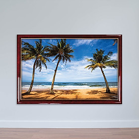 Tranh cảnh biển và cây dừa| Tranh phong cảnh ép gỗ W1826