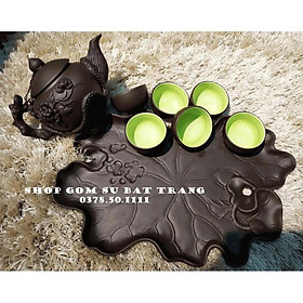 Mua Bộ ấm trà bát tràng gốm tử sa khay lá sen nổi đẹp