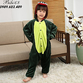 Bộ Đồ thú Khủng Long xanh liền thân lông mịn Pijama dành Cho Người Lớn và Trẻ Em kiểu dáng Động Vật Hoạt Hình Cosplay