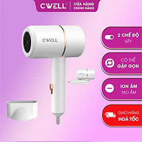 Máy sấy tóc mini CWELL gấp gọn 2 chiều nóng lạnh C01HD, công suất 1200W, ánh sáng xanh bảo vệ tóc - Trắng