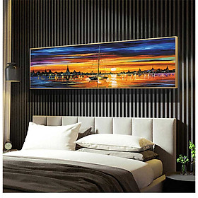 Tranh Sơn dầu Decor Phong cảnh Hoàng hôn trên biển Scandinavian. , Khung hợp nhôm chống ẩm, bền, đẹp, nhiều kích thước. Phù hợp nhiều không gian sang trọng
