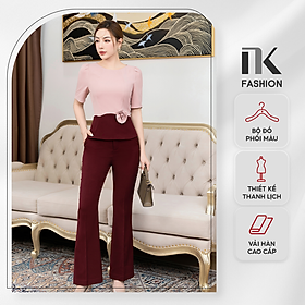 Bộ Đồ Phối Màu Đính Hoa Eo NK FASHION Thiết Kế Thanh Lịch Tôn Dáng Chất Vải Nhập Hàn Dày Dặn Đứng Phom NKBD2302001