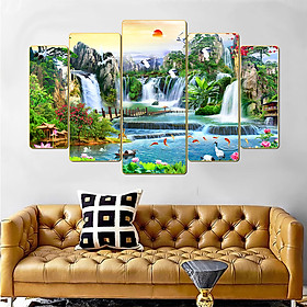 Tranh sơn thủy hữu tình. Tranh in cán pvc gương / lụa kim sa: 2269L5