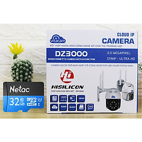 Camera 3MP Wifi IP Ngoài Trời Vitacam DZ3000 PTZ thẻ lưu trữ 32G xoay 355 độ, 3.0 Mpx 1296P hình ảnh ULTRA HD siêu nét-Hàng Chính Hãng