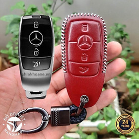 Bao da chìa khoá Mercedes handmade da thật, bao da chìa khoá Mec (dòng mới 2019 - 2023) có khắc tên và sđt