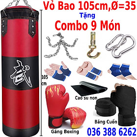 Hình ảnh Vỏ bao cát boxing tập đấm bốc boxing mma dài 105cm, Ø=35cm + găng bao tay đấm bốc boxing mma + bằng đa boxing mma + full 7 món phụ kiện đi kèm