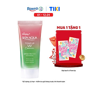 Kem chống nắng nâng tông Skin Aqua Tone up Rose cho da trắng, khuyết điểm xanh hoặc tái xanh, dạng tinh chất Sunplay Skin Aqua Tone Up UV Essence Happiness Aura (Rose) SPF 50+ PA++++ 50g