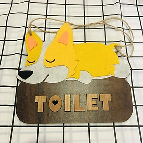 Bảng gỗ chú chó corgi chữ Toilet treo cửa nhà vệ sinh phòng tắm dùng cho