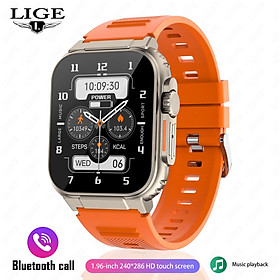 Lige 600mah New Ultra Smart Watch Men Bluetooth Gọi TWS Đồng hồ thể thao âm nhạc địa phương 1.96 '' IP68 Waterproof Relógio Smartwatch Women Color: Silicone Orange