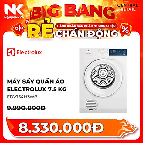 [Nhập 1212B215K giảm 215k đơn 6tr5] Máy sấy quần áo Electrolux 7.5 kg EDV754H3WB Trắng - Hàng chính hãng [Giao HCM/HN]