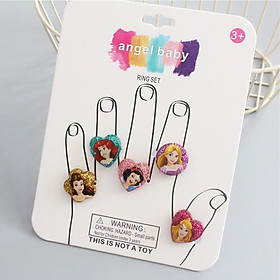 Set 5 nhẫn nhựa lung linh cho bé yêu theo chủ đề đủ hình dạng và họa tiết lấp lánh – J053