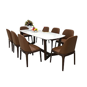 Mua Bộ bàn ghế phòng ăn Tundo bàn mặt đá 1m6 chân gỗ cao su tự nhiên kèm 6 ghế