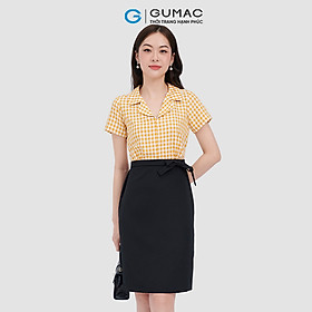 Đầm form U GUMAC DC10071 caro phối nơ thời thượng