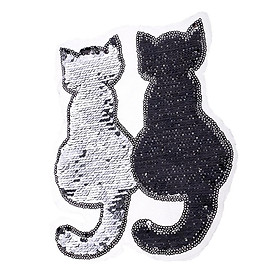 Hình ảnh Cute Animal Cat Sequins Sewing Applique Reversible Embroidery Clothes Patches