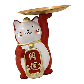 Cat Statue with Tray Table Ornament Art Figurine for Decoration Gift Cabinet