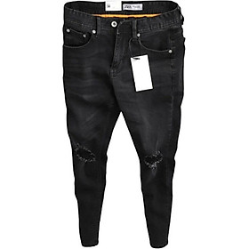 Quần jeans nam co dãn , quần bò nam kiểu trơn rách gối dáng vừa không bó sát thiết kế trẻ trung đơn điệu phá cách gồm 5 kích thước (28-32) Julido mẫu QJNM015 - Màu Đen rách gối