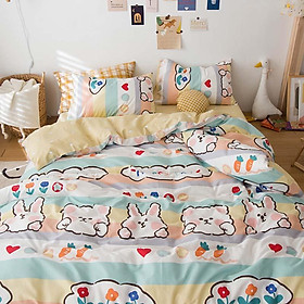 Bộ Vỏ Chăn Ga Gối Cotton PL1 - Thỏ Cute  - TẶNG 01 MÓC KHÓA HOUSTON