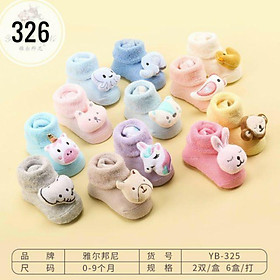 Set 2 đôi tất CAO CỔ đính thú 8D  có đế chống trượt cho bé sơ sinh từ 0-9 tháng
