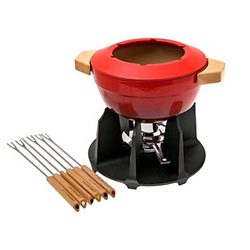 Bộ nồi ăn lẩu Le Creuset Fondue-Set m. Holzgriff 2L Kirsche Hàng chính hãng