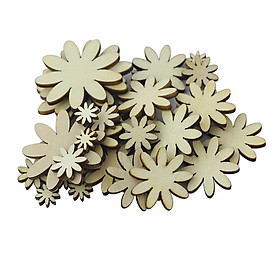 50Pcs Mixed Size Wooden Flower Shape Embellishments for Craft
