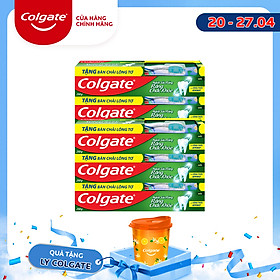 Bộ 5 kem đánh răng Colgate ngừa sâu răng răng chắc khỏe 225g/tuýp tặng bàn chải đánh răng lông tơ nhập khẩu Thái Lan