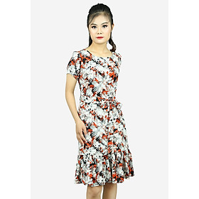 Đầm đuôi cá tay cộc dáng xuông đũi hoa trắng cam DDC2583TRCA