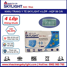 Khẩu trang y tế Skylight 4 lớp kháng khuẩn-in HỌA TIẾT – Hộp 50 cái