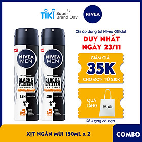 Combo 2 Xịt Ngăn Mùi NIVEA MEN Black & White Ngăn Vệt Ố Vàng Vượt Trội 5in1 (150ml) - 85388